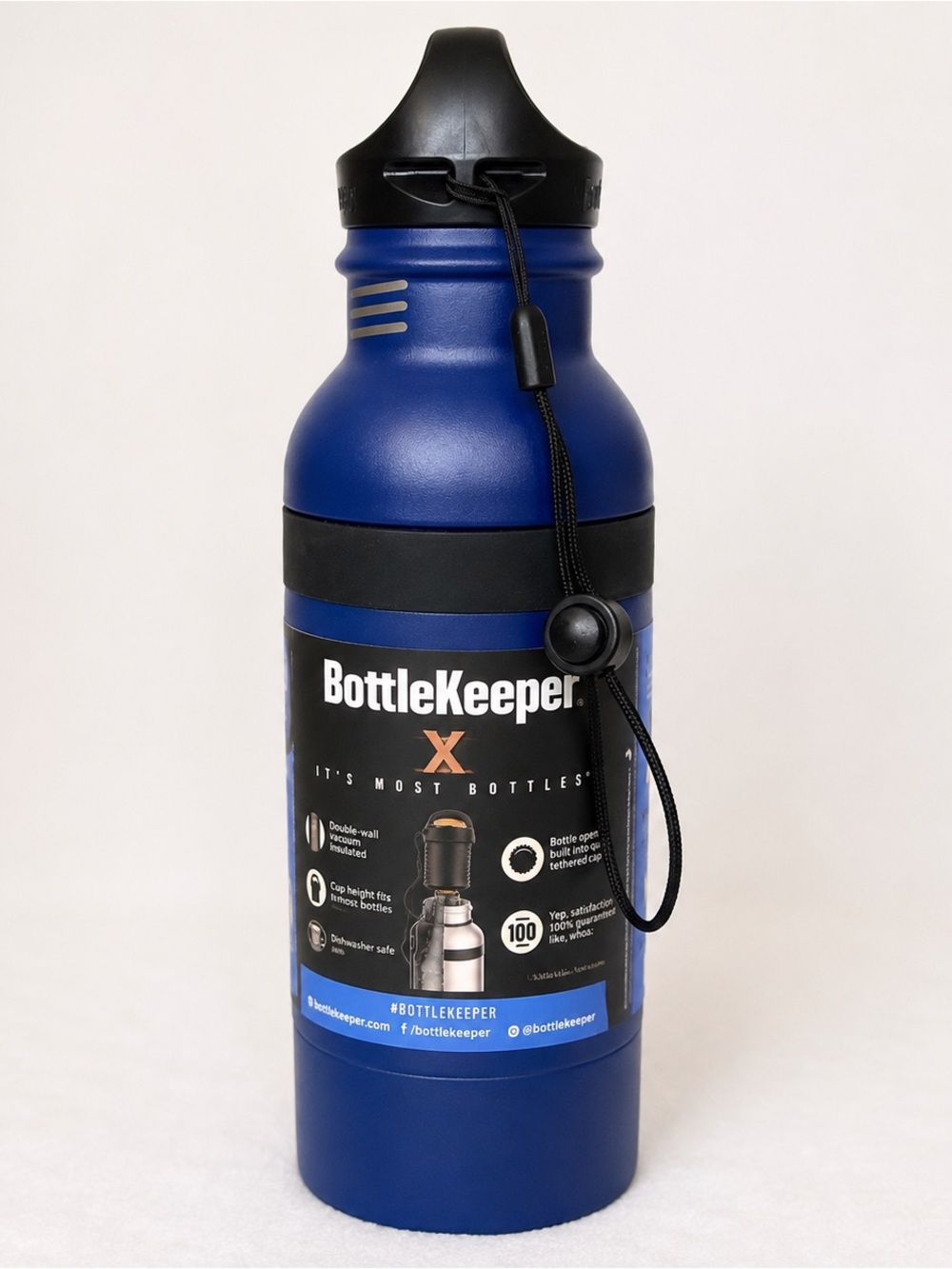 BottleKeeper X Blue Insulated Bottle Holder with Built-In Opener